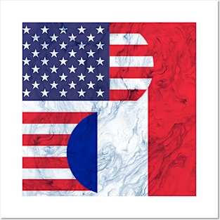 USA France Dual Yin Yang Flag Posters and Art